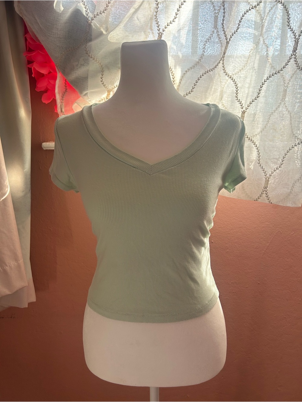 Aeropostale Mint Green Ribbed V-Neck Crop Top